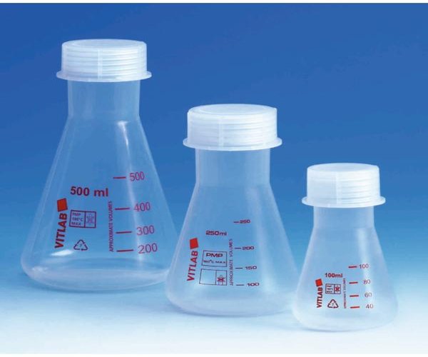Matraz Erlenmeyer, PMP, con tapon de rosca de PP, 250 ml