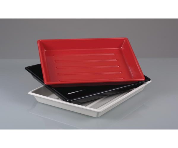 Bandeja fotográfica, PVC, forma baja, acanalada, blanca, 480 x 580 x 60 mm