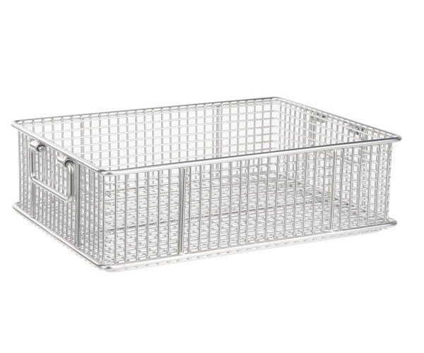 Cesta de transporte apilable, acero 18/10, 35 x 35 x 3, 150 mm de altura, 600 mm de longitud