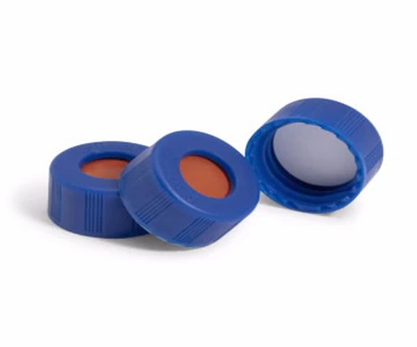 Tapones de rosca azules PTFE/septa de silicona roja 12 mm 100/PK