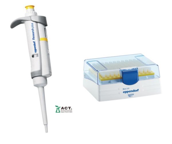 Eppendorf Research plus monocanal, variable, 20 - 200 µL, amarillo, incl. epT.I.P.S. caja