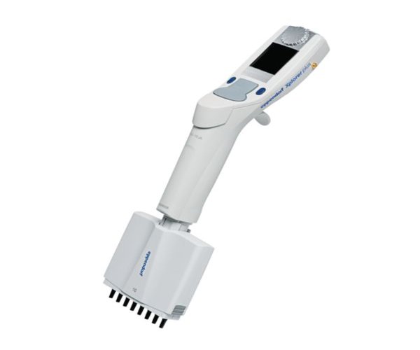 Eppendorf Xplorer plus 8 canales 0,5-10 µL, botón de escala multifunción gris, puntas de 20 µL