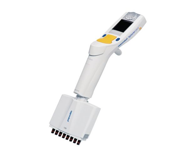 Eppendorf Xplorer plus 8 canales 5-100 µL, botón de escala multifunción amarillo, puntas de 200 µL
