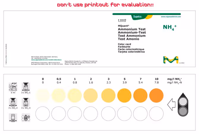 Amonio Test colorimetric, 0,5-10 mg/L (NH4+), para uso con MQUANT pack 1X1EA