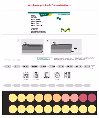 Iron Test colorimetric, 0.01-0.20 mg/L (Fe), para uso con MQUANT pack 1X1EA