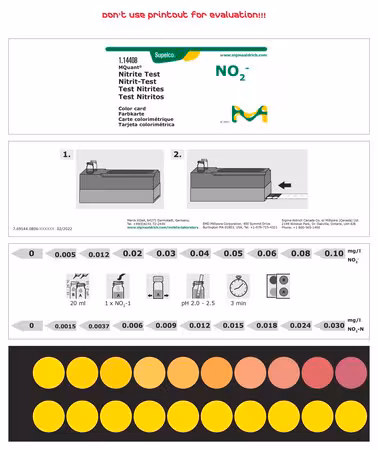 Nitrite Test colorimetric, 0,005-0.10 mg/L (NO2−), 0,0015-0.030 mg/L (NO2-N), para uso con p