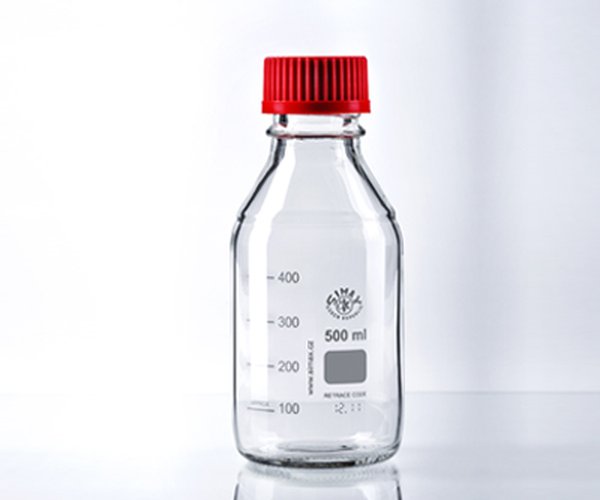 Frasco ISO Simax tapon+anillo rojo 500ml