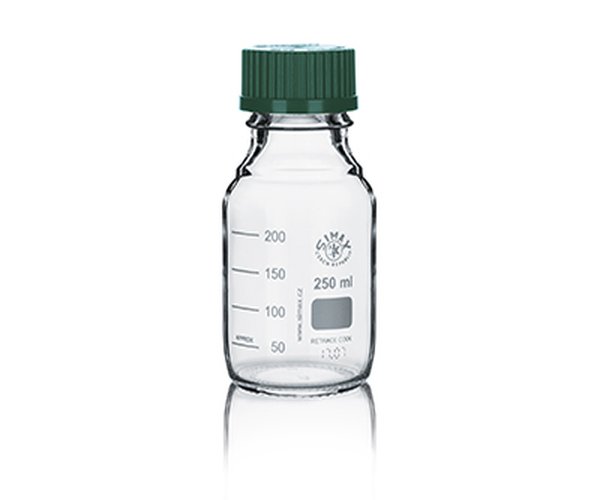 Frasco ISO Simax con tapon y anillo verde 250ml 10 uds