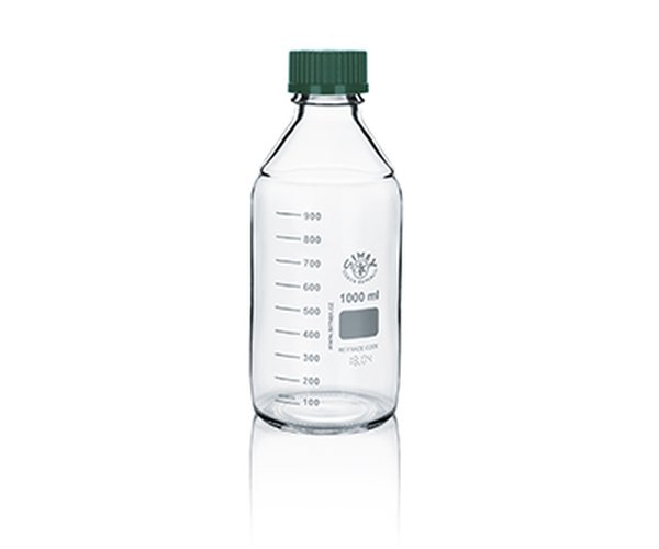 Frasco ISO Simax con tapon y anillo verde 1000ml 10uds