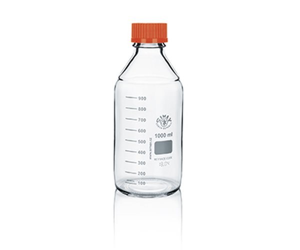 Frasco ISO Simax con tapon y anillo naranja 1000ml 10uds