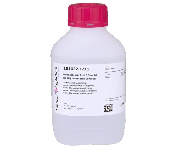 Acido Clorhidrico 0,5 mol/l (0,5N) solucion valorada , 5 L