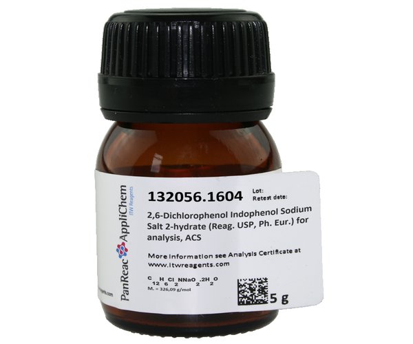 2,6-Diclorofenol Indofenol Sal Sodica 2-hidrato (Reag. Ph. Eur.) para analisis, ACS , 5 g