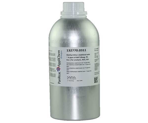 Eter Dietilico estabilizado con ~ 6 ppm de BHT (Reag. USP, Ph. Eur.) para analisis, A , 1 L