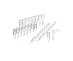 Tubos de PCR, 8 tiras x 0,2 ml, color blanco, tapa plana, libres de ADNasa y ARNasa, estériles, bols - PQN Essentials - Microtubos en tiras - Tubos-0