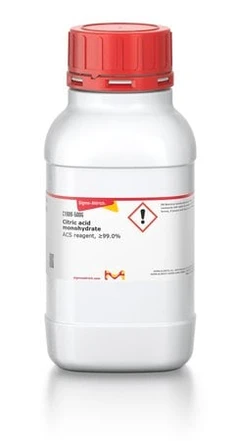 Ácido cítrico monohidrato, reactivo ACS, ≥99,0%, envase de 1 x 25 g. - Sigma Aldrich - Ácidos y bases - Ácidos y bases - C1909-25G-2
